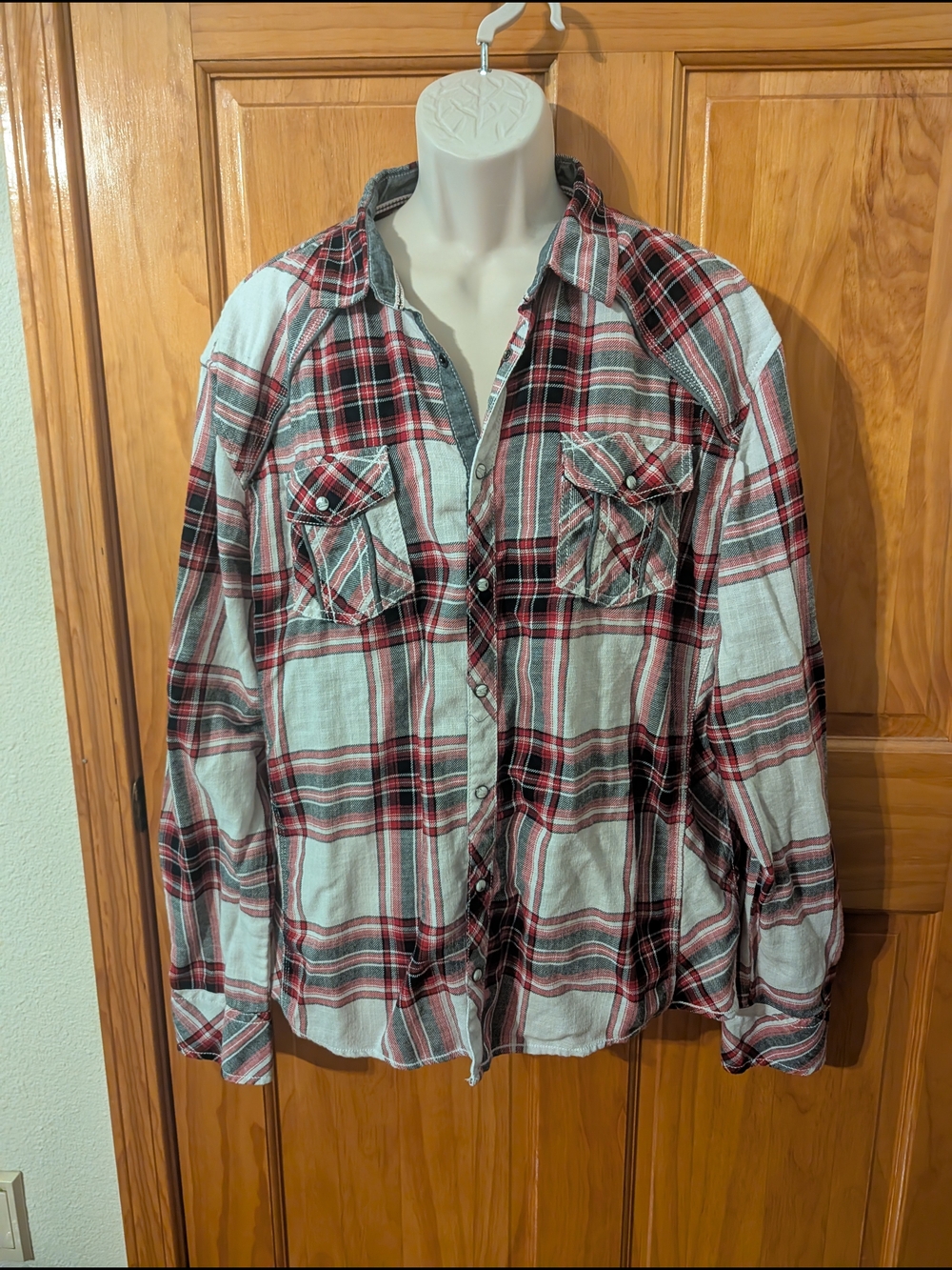 BKE Red and White Plaid Button-Down Shirt